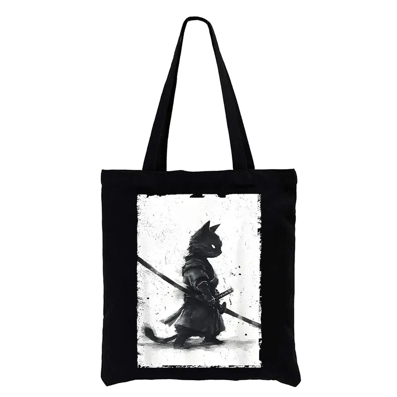 Japanese Cat Samurai Tote Bag for Daily Wear