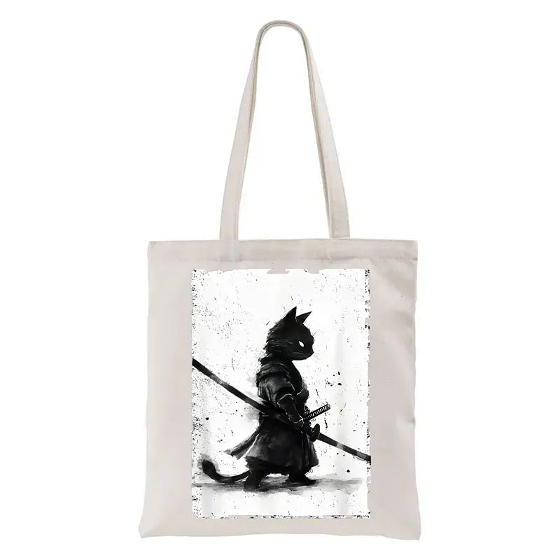 Japanese Cat Samurai Tote Bag for Daily Wear