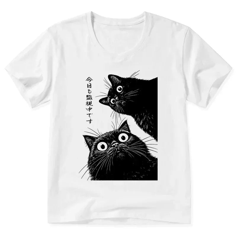 v neck cat shirt for gift idea
