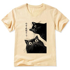 Japanese cat watching v neck t shirt