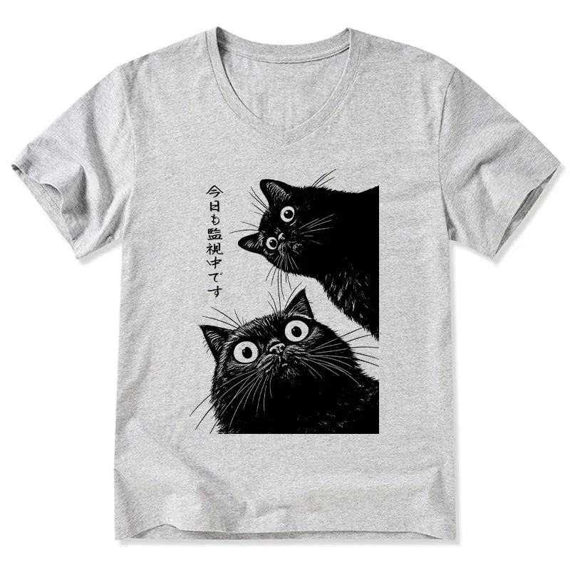 v neck cat shirt for gift idea