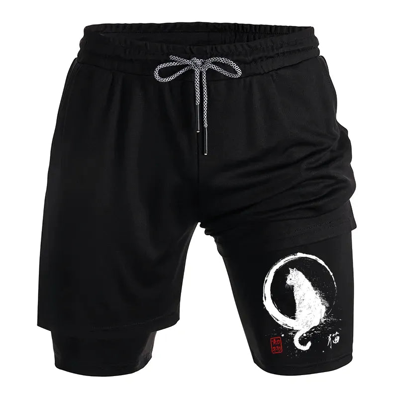 Japanese Vintage Cat Shorts for Casual Daily Wear
