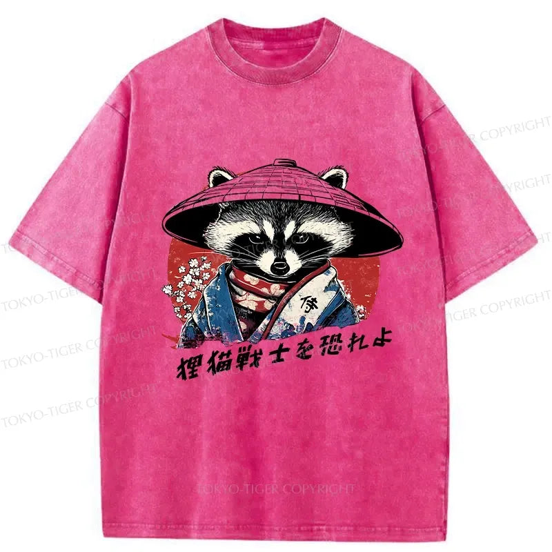 Kyoto-Lion Japanese Raccoon Samurai Washed T-Shirt