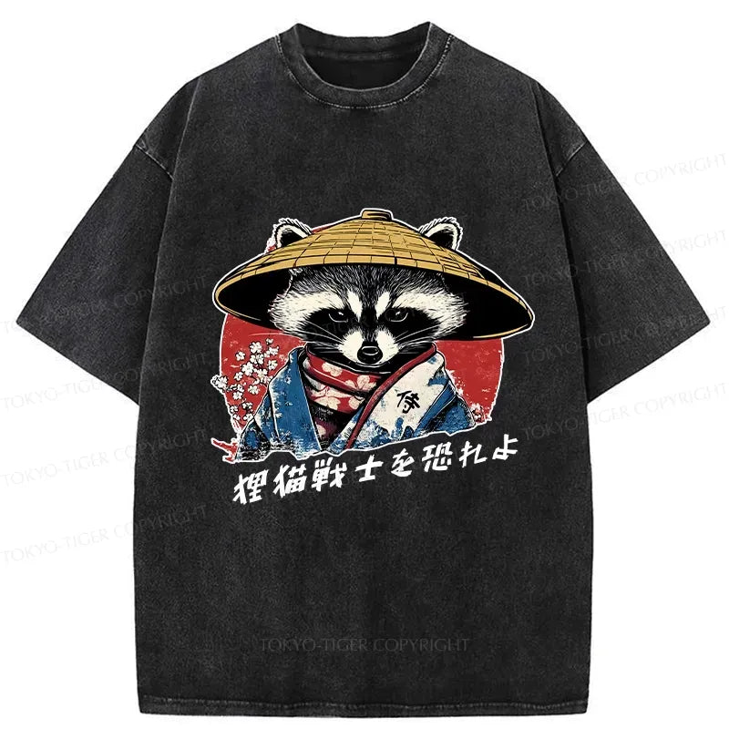 Washed Japanese Raccoon T-Shirt for Summer