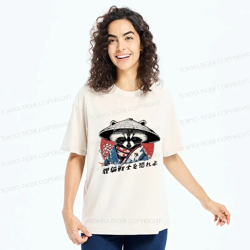 Washed Japanese Raccoon T-Shirt for Summer