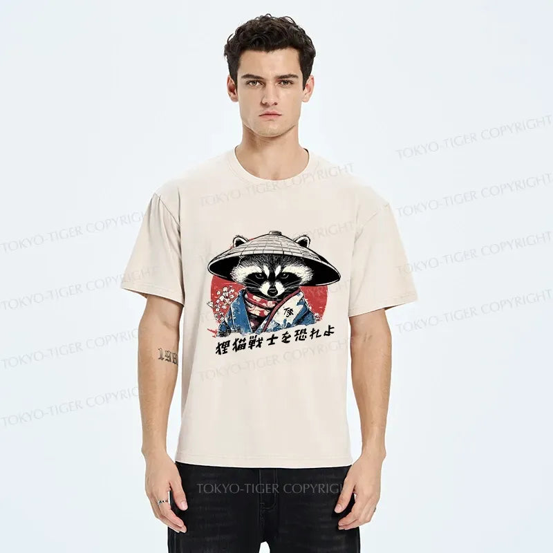Washed Japanese Raccoon T-Shirt for Summer