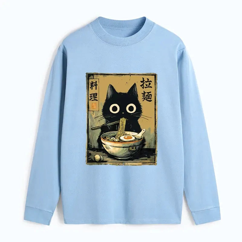 Japanese Black Cat Ramen Long Sleeve T-Shirt
