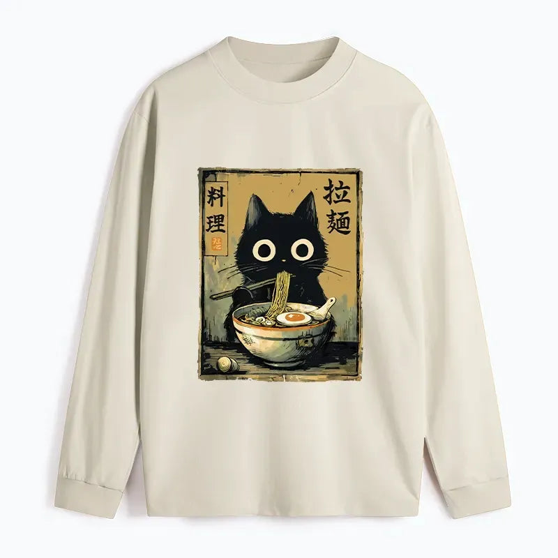 Japanese Black Cat Ramen Long Sleeve T-Shirt