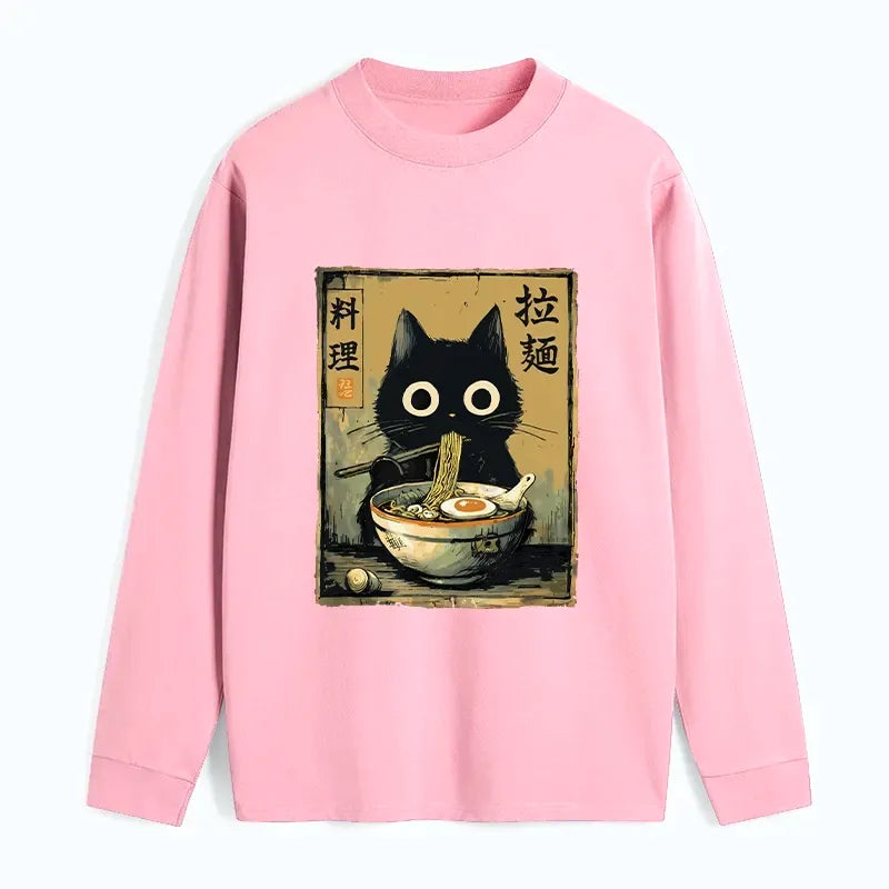 Japanese Black Cat Ramen Long Sleeve T-Shirt