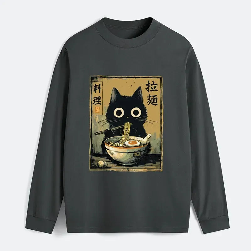 Cute Black Cat Ramen Shirt with Free Shipping