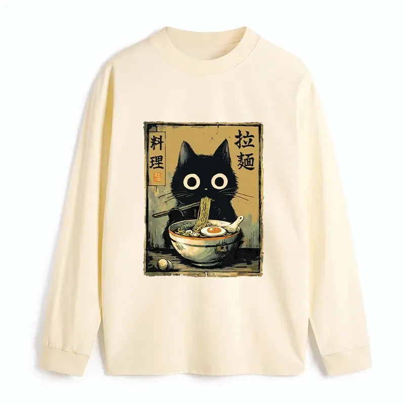 Cute Black Cat Ramen Shirt with Free Shipping
