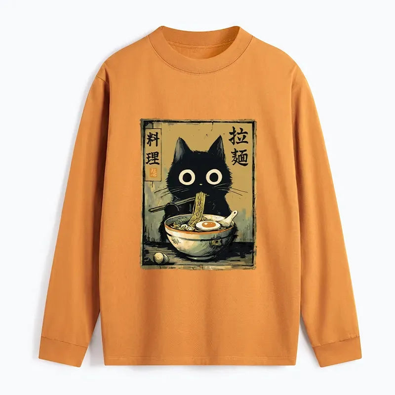 Kyoto-Lion Cute Black Cat Eating Ramen Japan Classic Long Sleeve T-Shirt