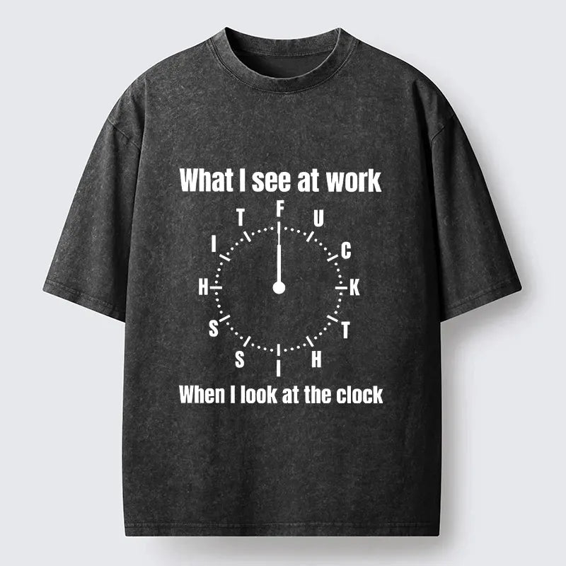 Kyoto-Lion Funny Work Clock Frustration Washed T-Shirt