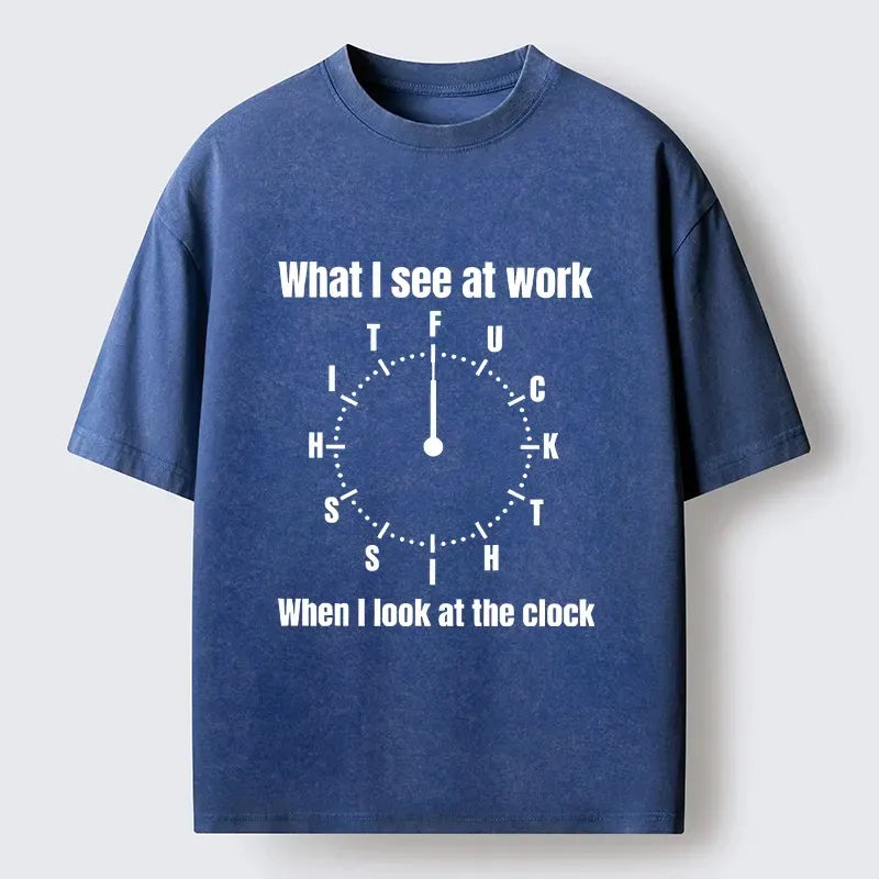 Kyoto-Lion Funny Work Clock Frustration Washed T-Shirt