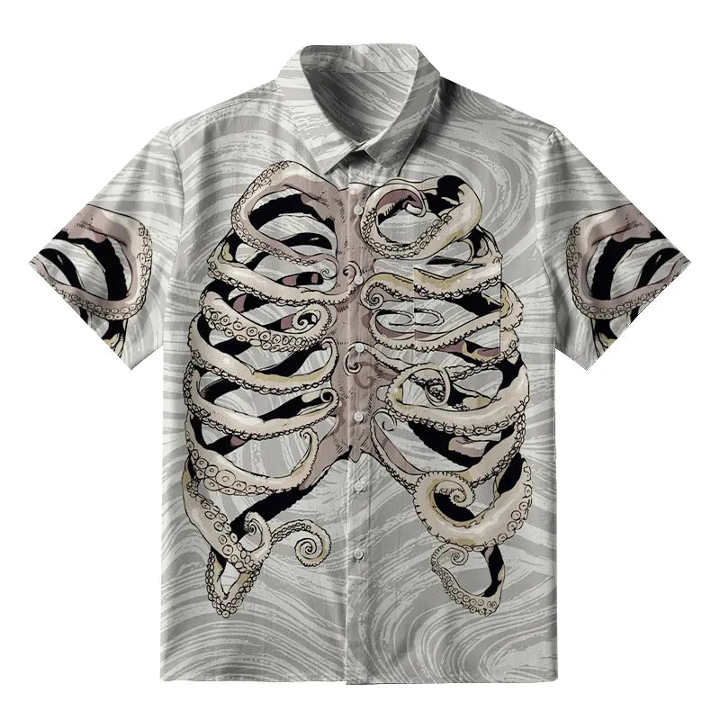 Japanese octopus skeleton button-up shirt