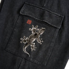 Kyoto-Lion Minimal Asian Ink Brush Gecko Vibe Washed Utility Sweatpants
