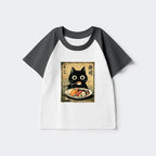 Kyoto-Lion Vintage Japanese Sushi Cat Kids Raglan T-shirt