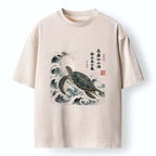 Kyoto-Lion Lucky Turtle With Calligraphy Art Washed T-Shirt