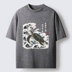 Kyoto-Lion Lucky Turtle With Calligraphy Art Washed T-Shirt