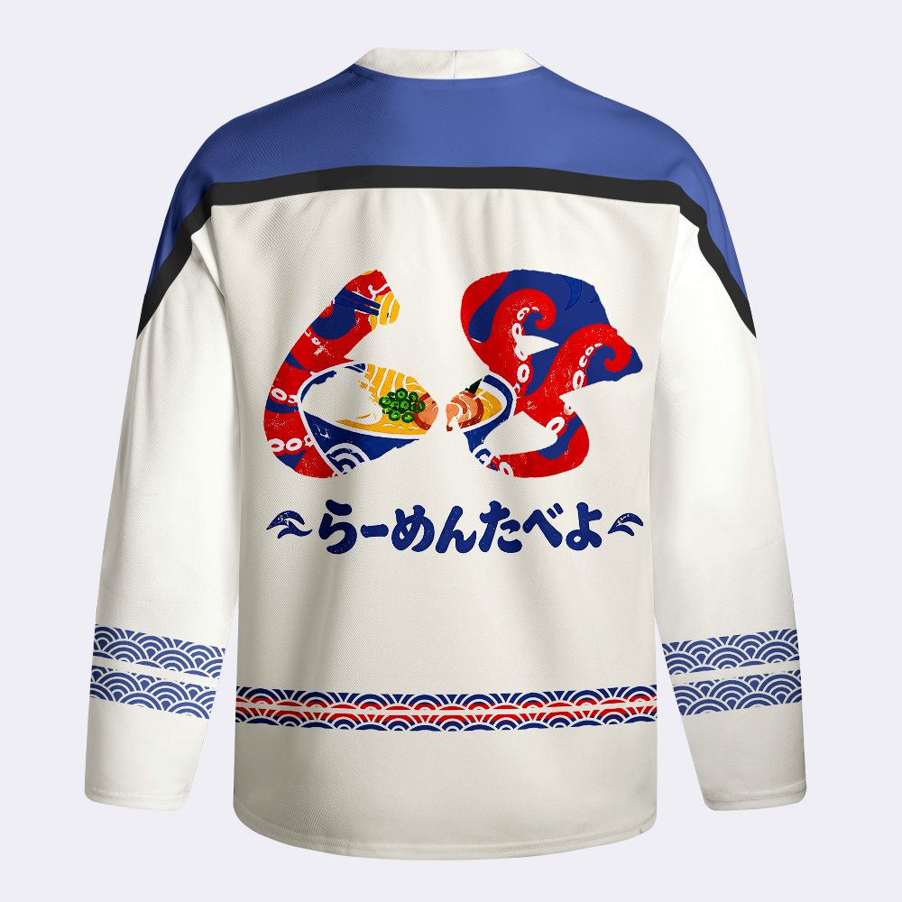 Kyoto-Lion Japanese Retro Octopus Ramen Long-Sleeve Hockey Jersey