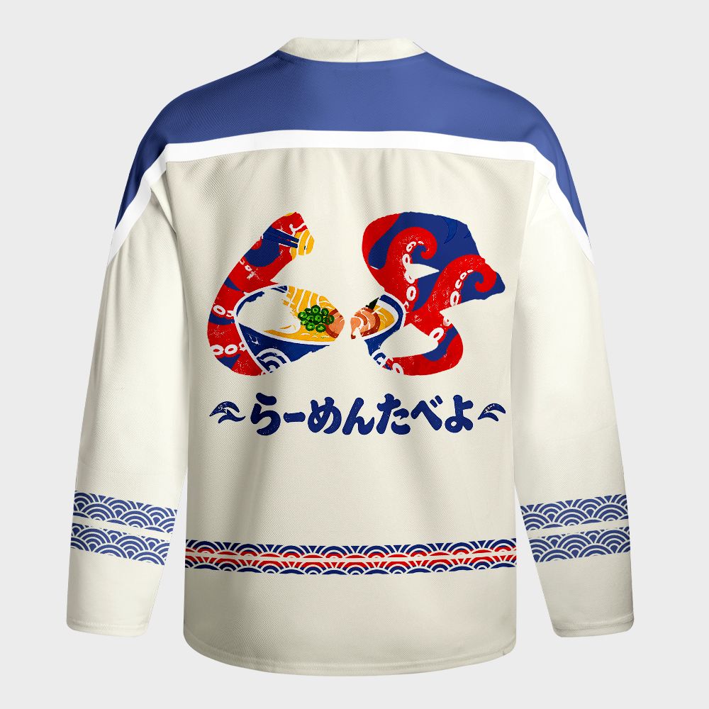 Kyoto-Lion Japanese Retro Octopus Ramen Long-Sleeve Hockey Jersey