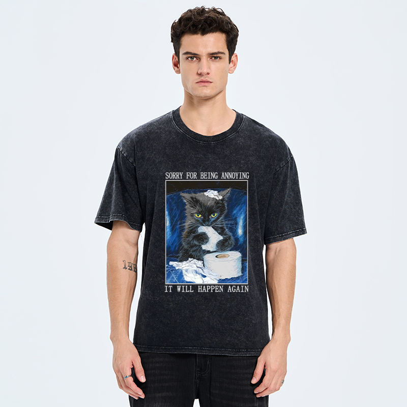 washed cat t-shirt for anime convention