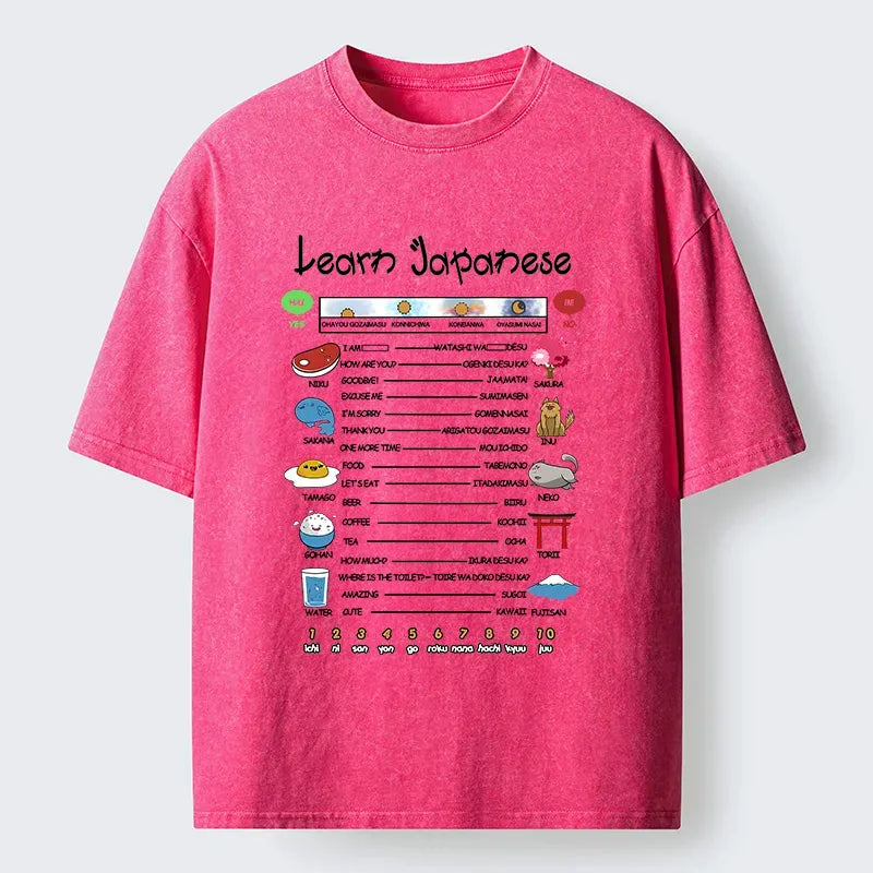 Japanese Culture Washed T-Shirt for Daily Wear