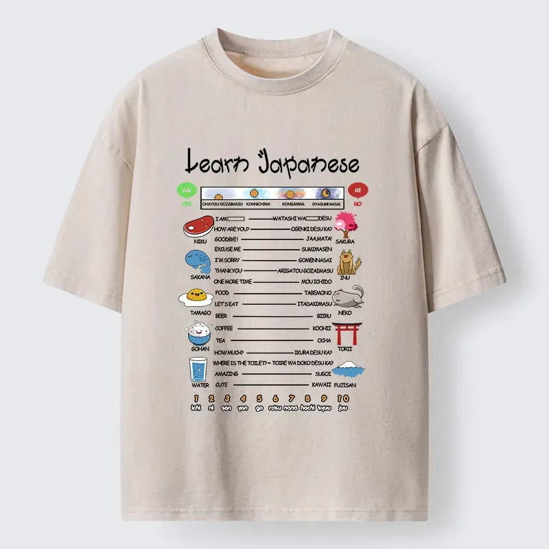 Japanese Culture Washed T-Shirt for Daily Wear