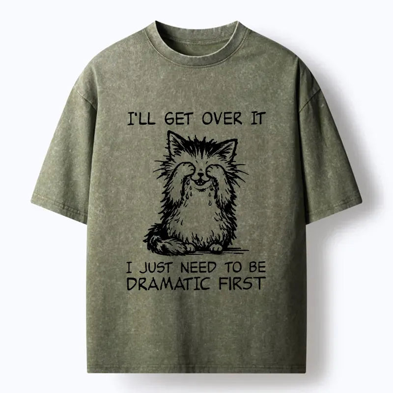 Japanese Vintage Cat Washed T-Shirt for Daily Wear