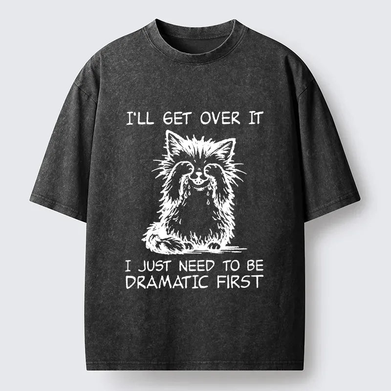 Japanese Vintage Cat Washed T-Shirt for Daily Wear