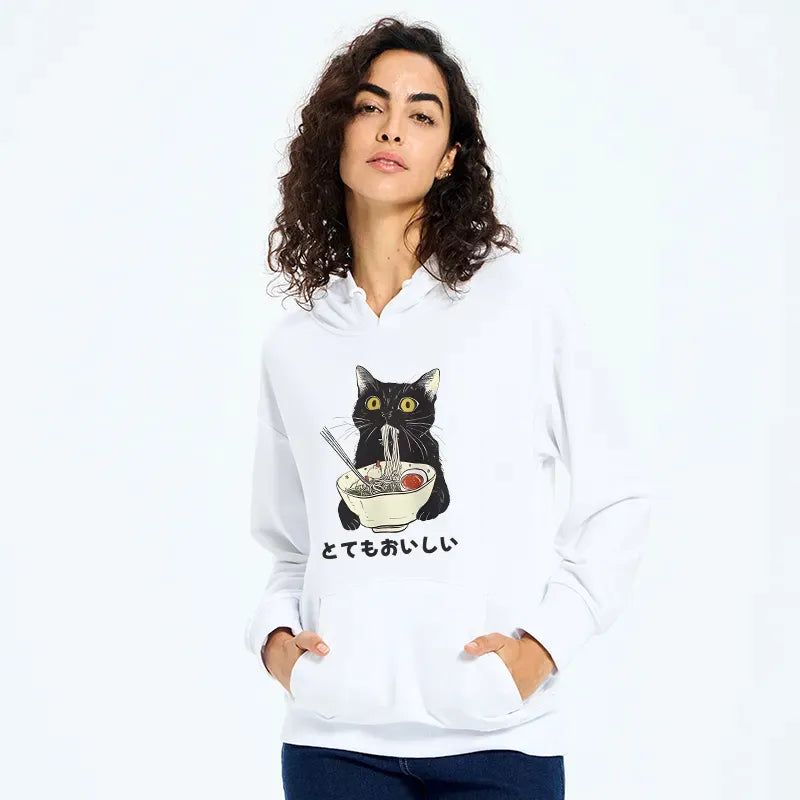 funny cat eating ramen hoodie for women