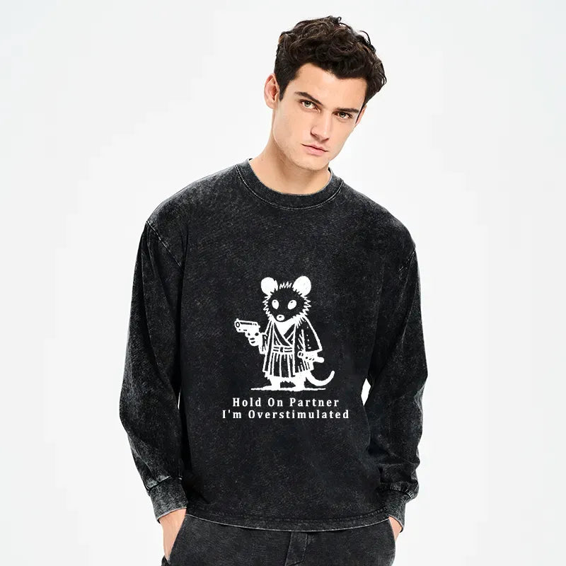 Kyoto-Lion Funny Possum Samurai Washed Long Sleeve T-Shirt