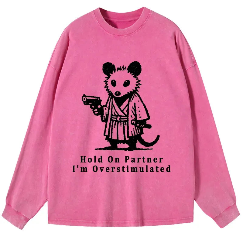 Kyoto-Lion Funny Possum Samurai Washed Long Sleeve T-Shirt