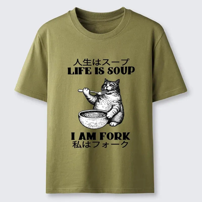 Funny Cat Eating Soup Vintage Tee