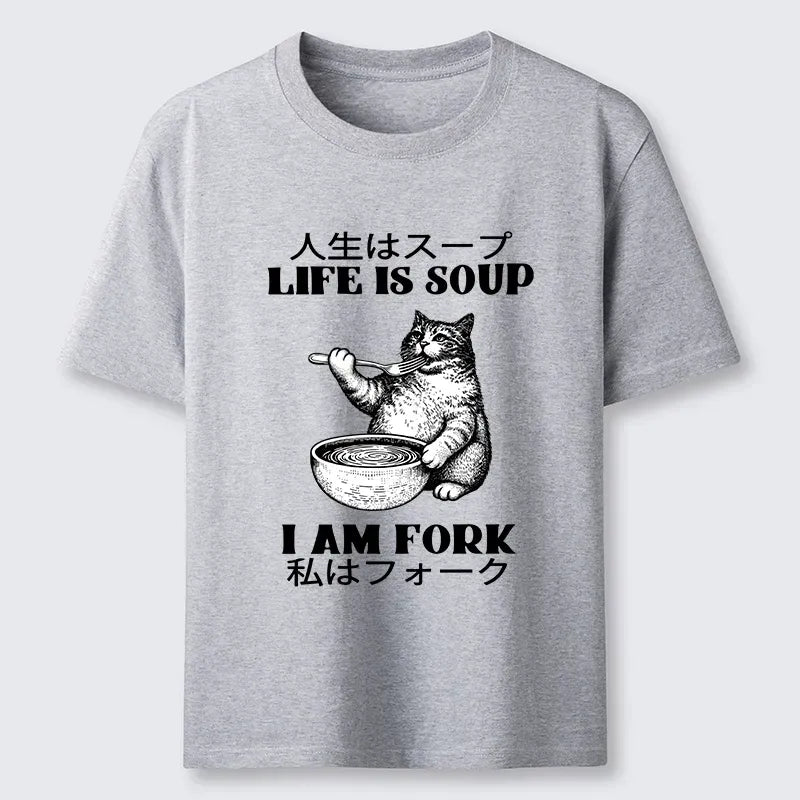 Kyoto-Lion Cat Eating Soup With A Fork Classic T-Shirt