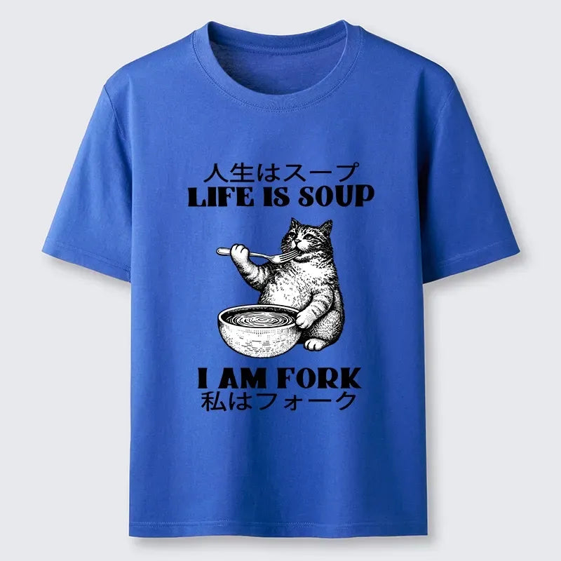 Kyoto-Lion Cat Eating Soup With A Fork Classic T-Shirt