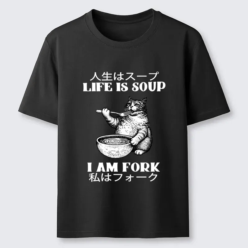 Kyoto-Lion Cat Eating Soup With A Fork Classic T-Shirt