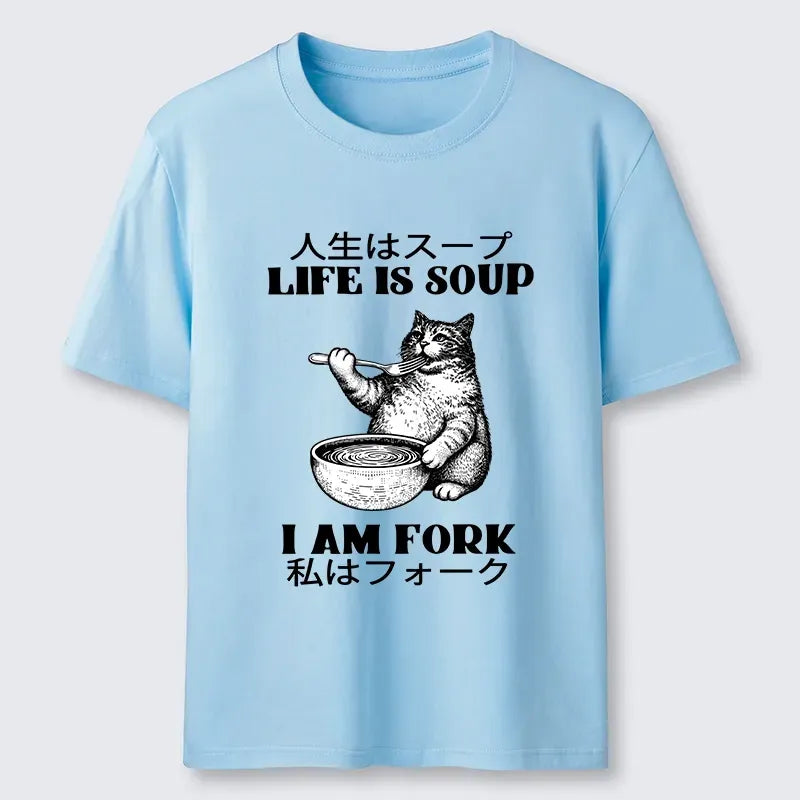 Kyoto-Lion Cat Eating Soup With A Fork Classic T-Shirt