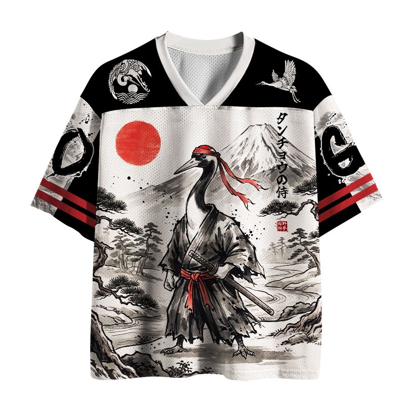 Kyoto-Lion Japanese Ink Wash Crane Samurai Mesh Jersey