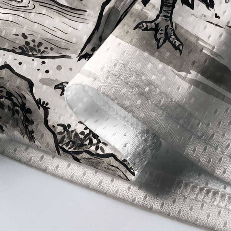 Kyoto-Lion Japanese Ink Wash Crane Samurai Mesh Jersey