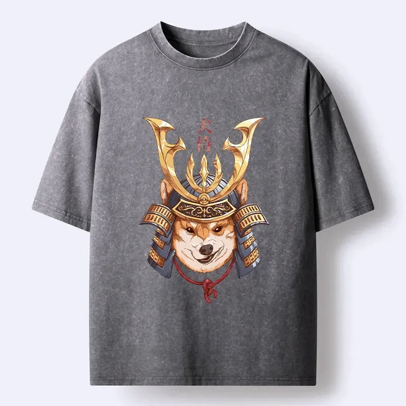 Kyoto-Lion Samurai Shiba Warrior Washed T-Shirt