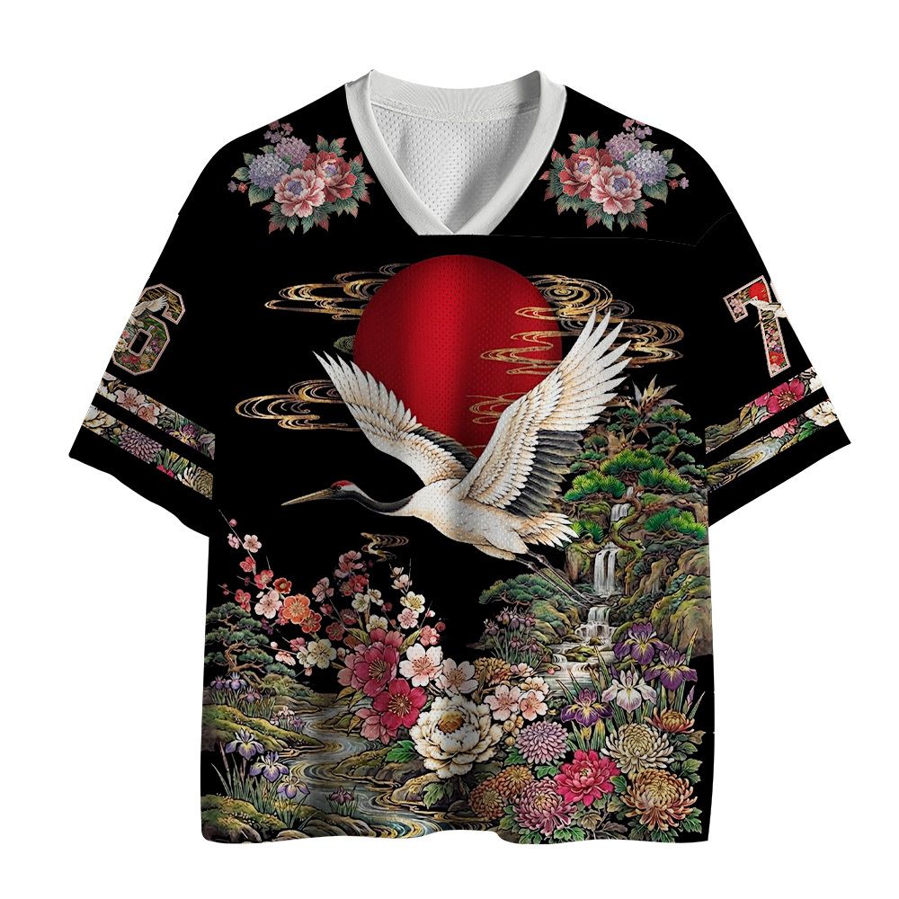 Kyoto-Lion Japanese Sun Peony Crane Mesh Jersey