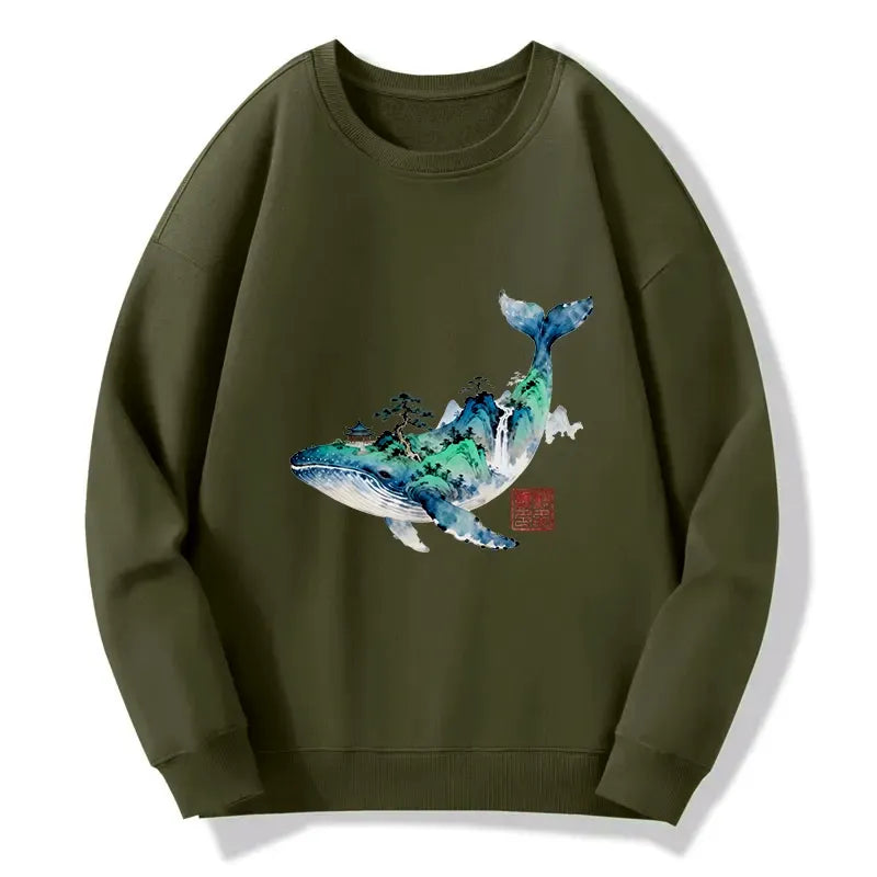 japanese whale ink painting sweatshirt