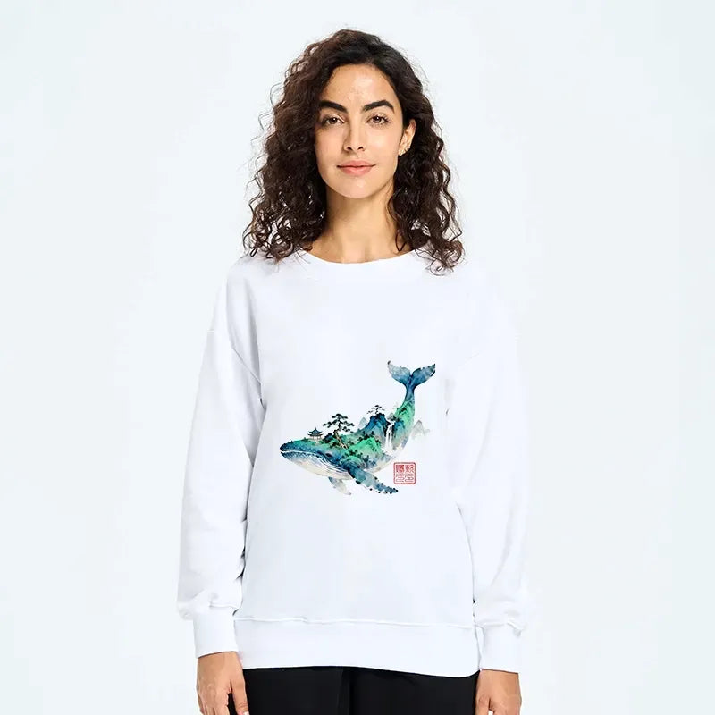 japanese whale ink painting sweatshirt