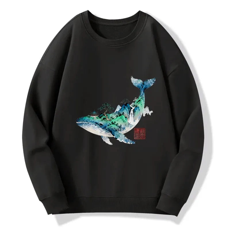 Kyoto-Lion Whale Ink Painting Landscape Classic Sweatshirt