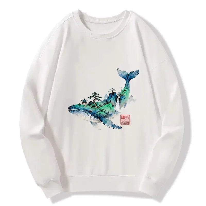 japanese whale ink painting sweatshirt