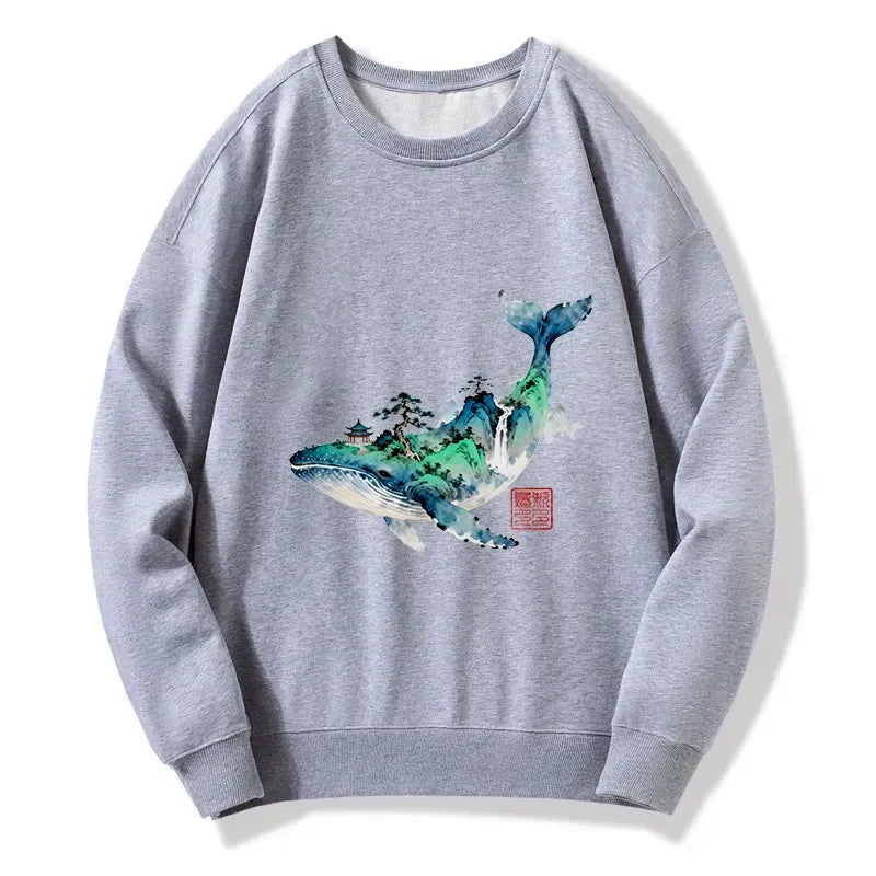 japanese whale ink painting sweatshirt