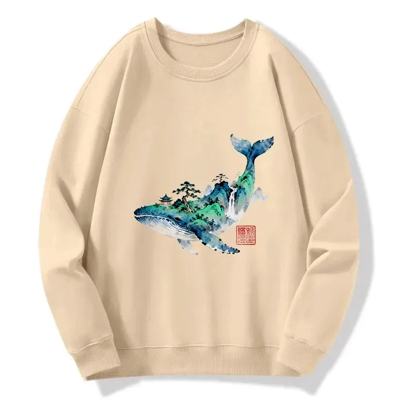 Kyoto-Lion Whale Ink Painting Landscape Classic Sweatshirt