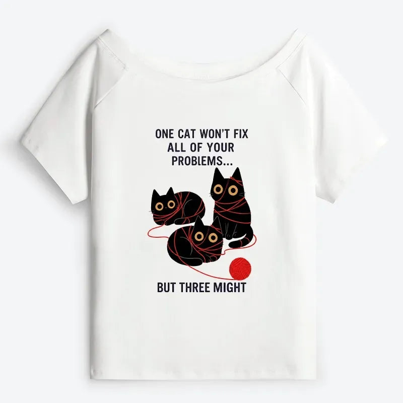 Japanese Cats Off Shoulder T-Shirt for Daily Wear