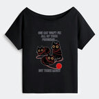 Kyoto-Lion Three Cats Fix All Problems Off Shoulder T-Shirt